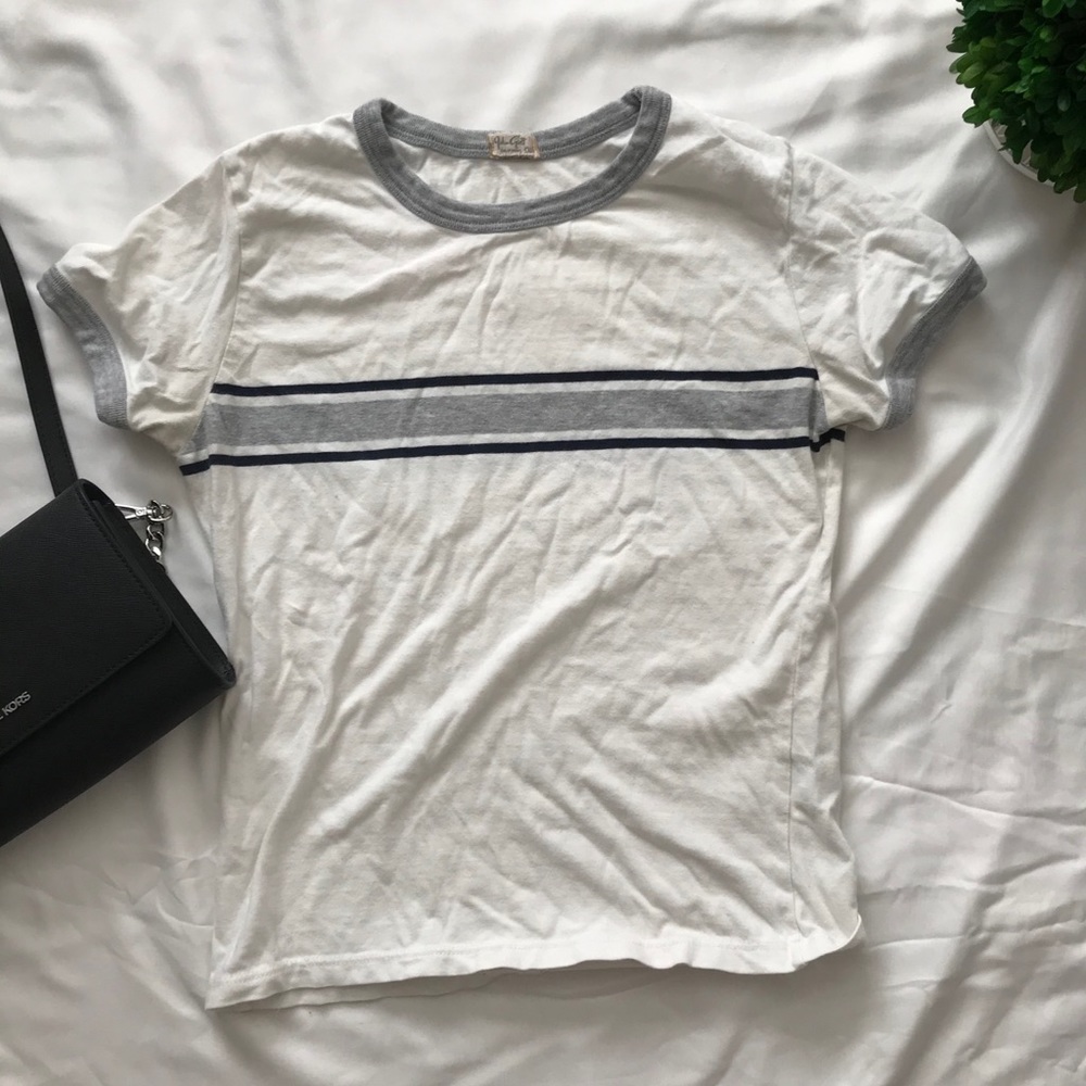 Brandy Melville Fitted Gray Striped Top